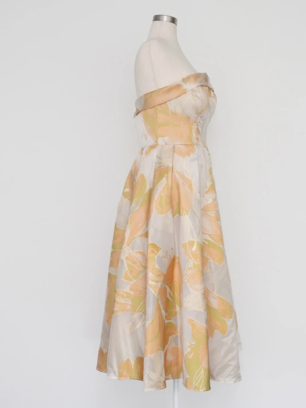 Mac Duggal -  Peach Multi Floral Brocade Strapless Midi Dress